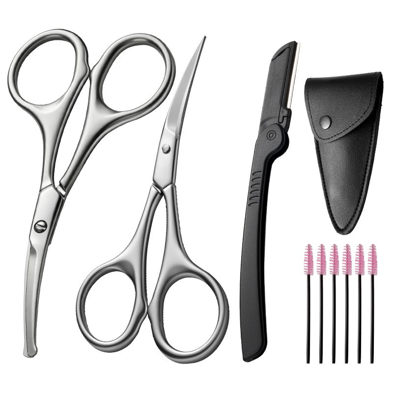 Men'S Grooming Eyebrow Trimming - 1/9 Stück Edelstahl-Augenbrauen-Nasenhaarschere mit Kamm, Gesichtshaartrimmer,