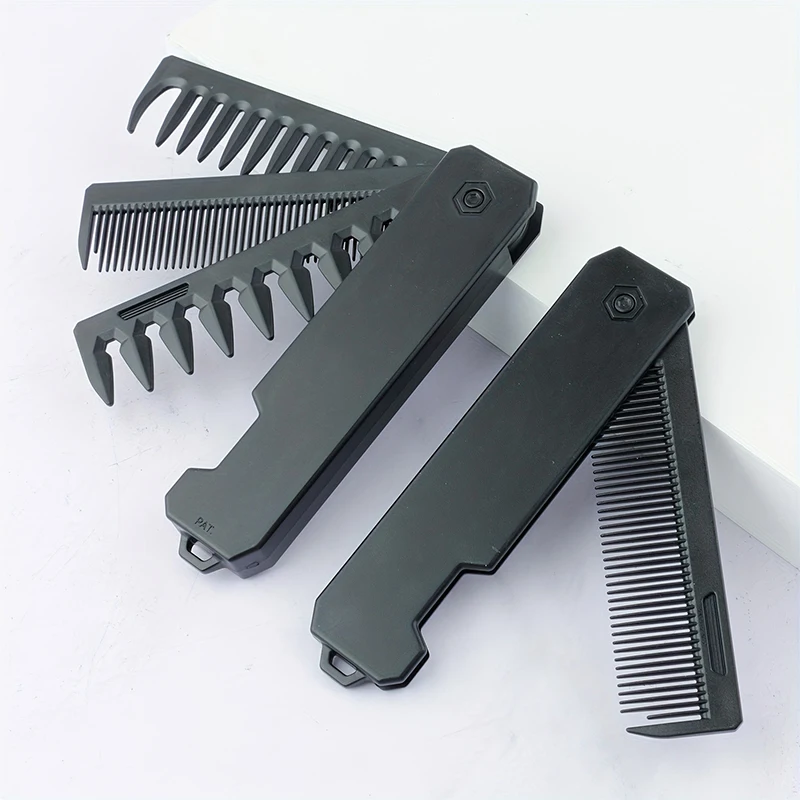 Men Grooming Hygiene - 3-in-1 faltbarer Bartkamm für Männer, Bartkammbürste,