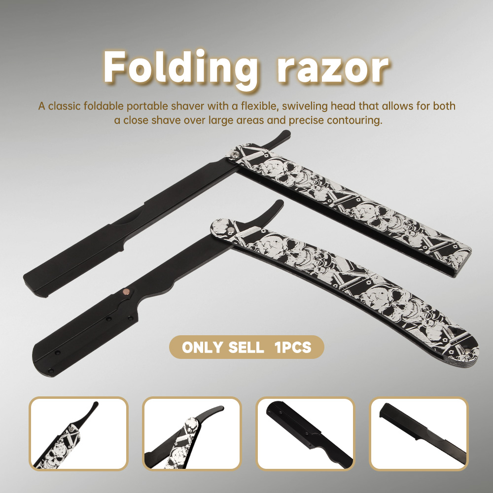 Men'S Grooming Eyebrow Trimming - Vintage Totenkopf-Kunstdruck Rasiermesser, faltbarer, tragbarer manueller